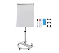 Relaxdays Pizarra Blanca magnética Ajustable en Altura con Ruedas, Bandeja para rotuladores, Marco de Aluminio, 200x70x6