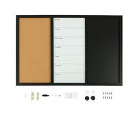 Relaxdays Pizarra combinada 3in1, 60x90 cm, Whiteboard, Corcho, Pizarra de Tiza, Accesorios, magnética, Multicolor