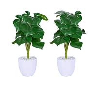Relaxdays Plantas Artificiales en Maceta, Monstera Plástico, Decorativas, Alfeizar, Escritorio, 33x20cm, Verde y Blanco