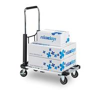 Relaxdays Plataforma de Carga Extensible 100 kg, Carretilla Transporte, Ruedas con Frenos, Metal-Plástico, 1 Ud., Negro