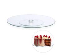 Relaxdays Plato giratorio tartas de cristal plata,transparente