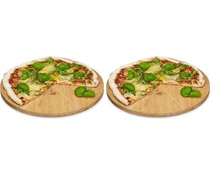 Relaxdays Plato para Pizza, Redondo, Resistente, Porciones Uniformes, Bambú, 1 Ud, Marrón, 33 cm (Paquete de 2)