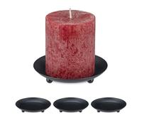 Relaxdays Platos para Velas Taco, Set de 4, Ø 10 cm, Metal, Portavelas Redondos, Candelabros Decorativos, Negro, Hierro