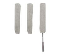 Relaxdays Plumero telescópico plano L con 3 fundas plata,gris
