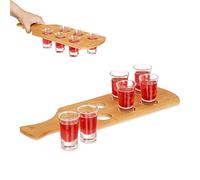 Relaxdays Porta chupitos, con 6 Vasos 4 andeja para 6 Chupitos, Idea de Regalo, Soporte Licores de Bambú, Natural