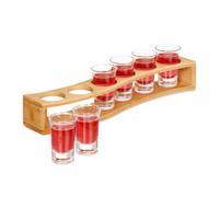 Relaxdays Porta chupitos de bambú con 6 vasos marrón claro,transparente