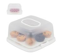 Relaxdays Porta tartas cuadrado blanco,transparente