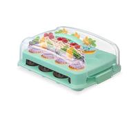 Relaxdays Porta tartas para 24 muffins transparente,turquesa