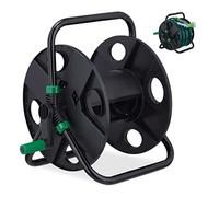 Relaxdays Portamangueras, para Mangueras de 30 m 1/2", Acero, Plástico, Enrollamangueras, 38 x 42 x 31 cm, Negro/Verde