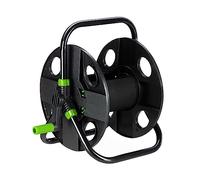Relaxdays Portamangueras, para Mangueras de 30 m 1/2", Acero, Plástico, Enrollamangueras, 38 x 42 x 31 cm, Negro/Verde