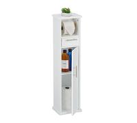Relaxdays Portarrollos de baño con puerta y cajón blanco,plata