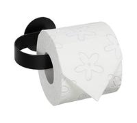 Relaxdays Portarrollos Baño, Acero Inoxidable, sin Taladrar, Soporte Papel Higiénico Adhesivo, 5,5 x 15,5 x 8,5cm, Negro, 5,5x15,5x8,5 cm