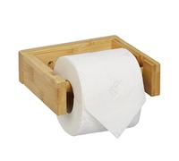 Relaxdays Portarrollos Baño Bambú Pared, Soporte Papel Higiénico, Mural, Adhesivo, Dispensador Rollo, 5x16x13cm, Natural