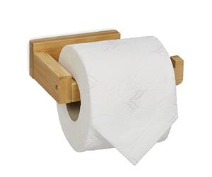 Relaxdays Portarrollos Baño Pared Abierto, Soporte Papel WC, Bambú, Adhesivo, Dispensador Rollo, 4x14x9 cm, Natural