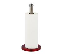 Relaxdays Portarrollos Cocina Vertical, Acero Inoxidable, Soporte Rollos Encimera, Sujetarrollos, 35 x 15 cm, Plata/Rojo