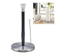 Relaxdays Portarrollos Cocina Vertical, Acero Inoxidable, Soporte Rollos Papel Encimera, 33 x 17 cm, Plateado/Negro