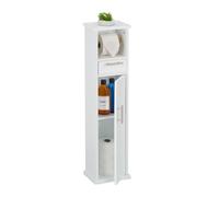 Relaxdays Portarrollos de baño con puerta y cajón blanco,plata