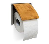 Relaxdays Portarrollos de papel higiénico bambú marrón claro,plata