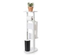 Relaxdays portarrollos de pie para baño, 80x30x18 cm, escobilla, Blanco | soporte de repuestos, repisa