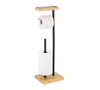 Relaxdays Portarrollos baño con balda para móvil marrón claro,negro