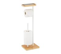 Relaxdays Portarrollos baño con balda para móvil blanco,marrón claro,negro