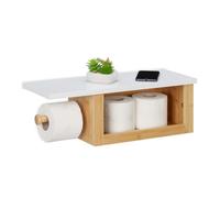 Relaxdays Portarrollos para baño bambú con repisa blanco,marrón claro