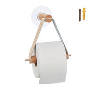 Relaxdays Portarrollos para baño madera y polipiel beige,marrón claro