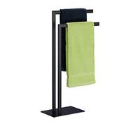 Relaxdays Portatoallas de Pie Autónomo, 2 Barras, Cuarto de Baño, Acero, 81 x 49 x 20 cm, Toallero para Aseo, Negro
