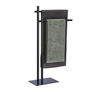 Relaxdays Portatoallas de Pie Metálico, Toallero con 2 Barras, 87,5 x 51 x 20 cm, Acero, Galán de Noche para Baño, Negro