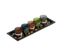 Relaxdays Portavelas con Bandeja y Piedras Decorativas, 38,5 cm Largo, Centro de Mesa Salón, Comedor, Vidrio, de Colores