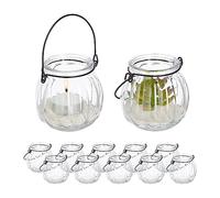 Relaxdays Pack de 12 portavelas transparentes negro,transparente
