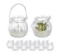 Relaxdays Pack de 12 portavelas transparentes plata,transparente