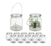 Relaxdays Pack de 12 portavelas transparentes plata,transparente