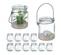 Relaxdays Pack de 12 portavelas transparentes negro,transparente