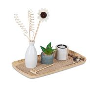 Relaxdays Portavelas Jardín Zen, Bandeja para Velas, Arena y Piedras, Planta Artificial, Decoración de Hogar, Multicolor