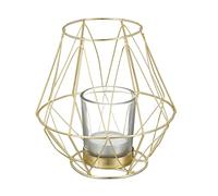 Relaxdays Portavelas Rejilla, Diseño Geométrico, Soporte Velas, Vaso Cristal, Metálico, Decoración Mesa, 14x14cm, Dorado