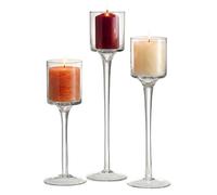 Relaxdays Portavelas, Set 3 uds, 3 tamaños, Cristal, Velas Pilar, de té y flotantes, Transparente