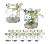 Relaxdays Pack de 12 portavelas transparentes oro,transparente