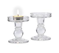 Relaxdays portavelas, Set de 2, Cristal, para Velas Pilar y de candelabro, HxD: 8,5 x 8,5 cm, Transparentes