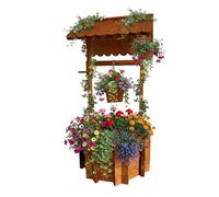 Relaxdays Pozo Decorativo para Plantar, jardín, Cubo con manivela, Madera Naranja, 114x56x56 cm