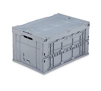 Relaxdays Professional Storage Box, Sturdy, Commercial Crate, Plastic, Lidded, 32.5x58x39.5cm, Grey