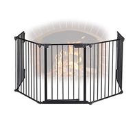 Relaxdays Protector Chimenea, 5 Paneles, Barrera Seguridad Estufa, Acero, con Puerta, Valla Protectora, 75cm Alto, Negro