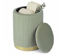 Relaxdays puf de Terciopelo Salvia con almacenaje, Al x D: 42 x 32 cm | taburete auxiliar redondo