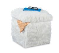 Relaxdays Puff Almacenaje, Taburete Bajo de Pelo, Asiento, Cuadrado, 40L, DM-Peluche, 1 Ud., 39 x 38 x 38 cm, Blanco