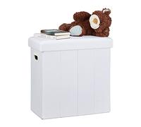 Relaxdays Puff Almacenaje Plegable con Tapa, Poliéster, Blanco, 49,5 x 46 x 25,5 cm