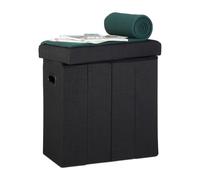 Relaxdays Puff Almacenaje Plegable con Tapa, Poliéster, Negro, 49.5 X 46 X 25.5 Cm