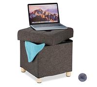 Relaxdays Puff Almacenaje, Taburete Plegable Cuadrado con Patas, Asiento, DM-Tela-Madera, 1 Ud., 40 x 38 x 38 cm, Marrón