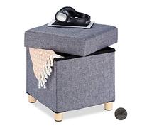 Relaxdays Puff Almacenaje, Taburete Plegable Cuadrado con Patas, DM-Tela-Madera, 1 Ud., 40 x 38 x 38 cm, Gris Oscuro