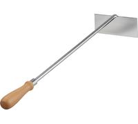 Relaxdays, raspador de ceniza, acero inoxidable, con mango de madera, 58,5 cm de largo, paleta para sacar ceniza de chimeneas y estufas, gancho para ceniza, color plateado/natural