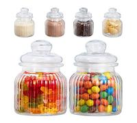 Relaxdays Recipientes para alimentos, 700 ml, Con tapa, Almacenaje, Vintage, Herméticos, 6 Uds., Transparente